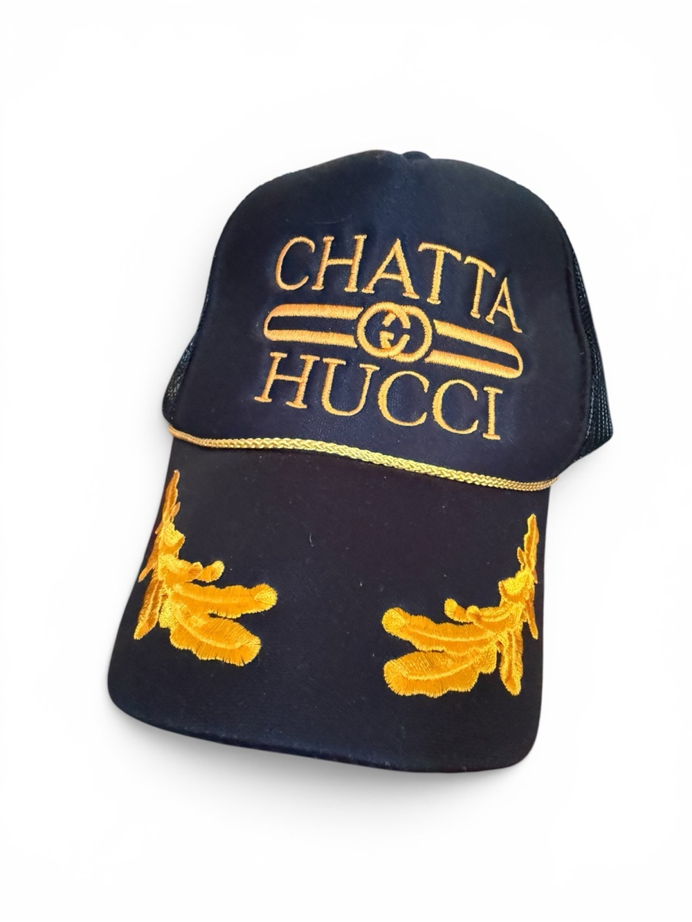 Chatta Hucci Black and Gold Embroidered Baseball Cap